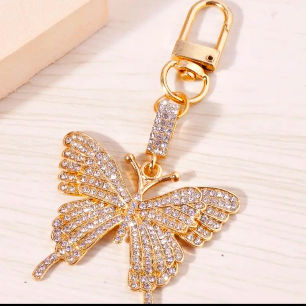 Keychain/Purse Charm Rhinestone Golden Butterfly 🦋